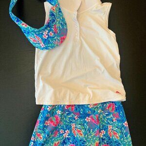 Girls Tommy Bahama Golf Outfit - Size 5-6 - Polo, Floral Shorts & Headband Set